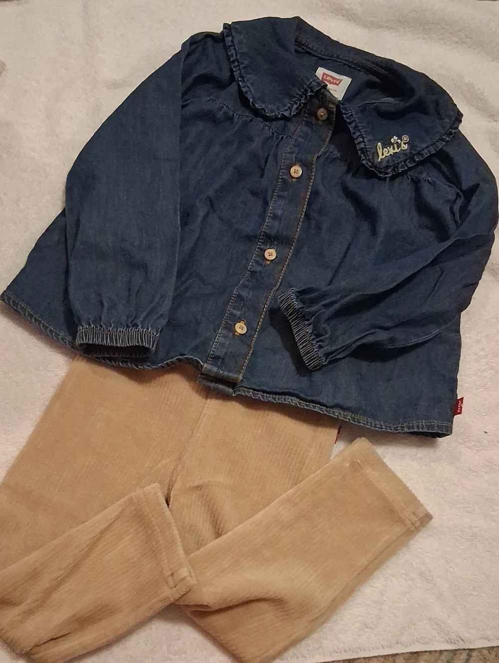Levi's 2t Girls Dark Blue Denim Top with Peter Pan Collar And Cord Leggings